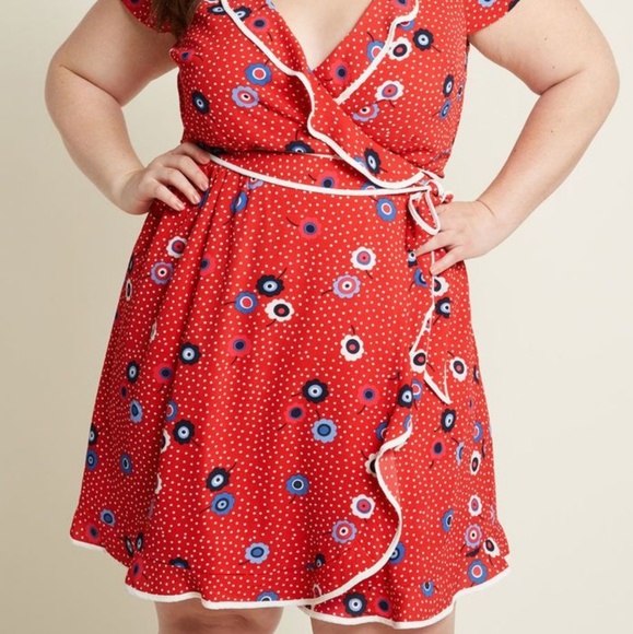 NWOT Modcloth Red Wrap Dress - Picture 3 of 4